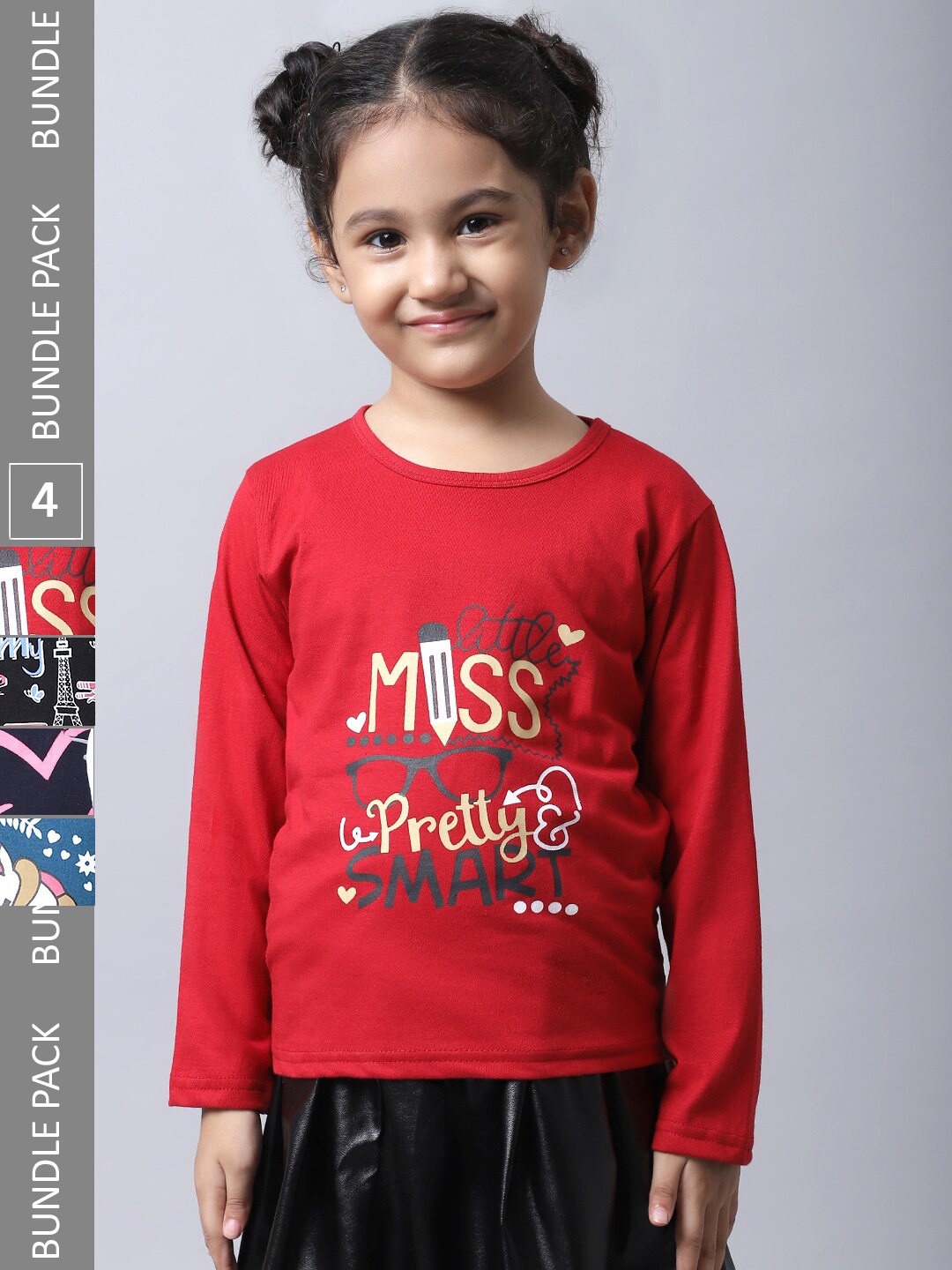 

BAESD Girls Pack Of 4 Printed Cotton T-shirts, Red