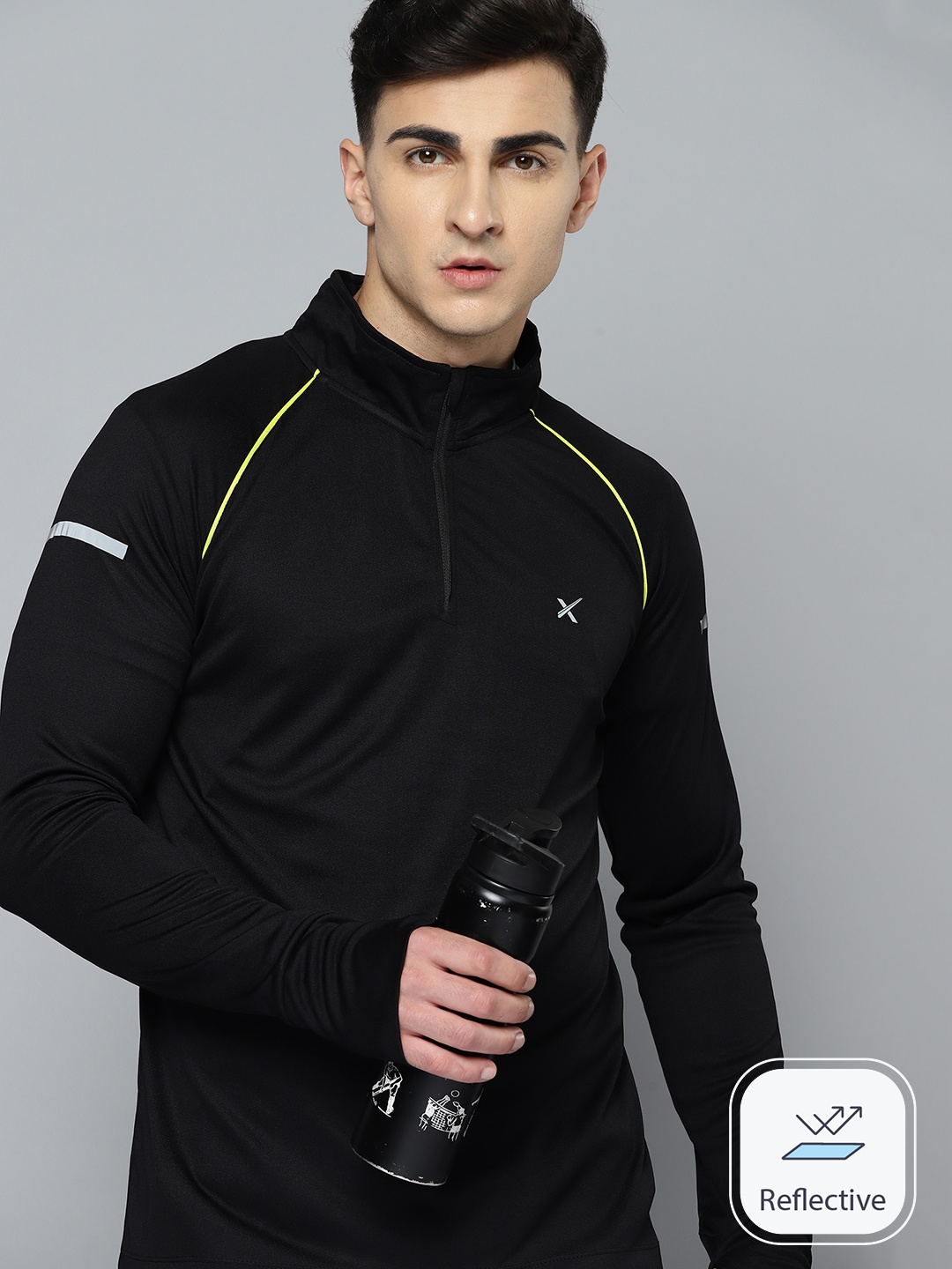 

HRX by Hrithik Roshan Men Solid High Neck Rapid-Dry Sports T-shirt, Black