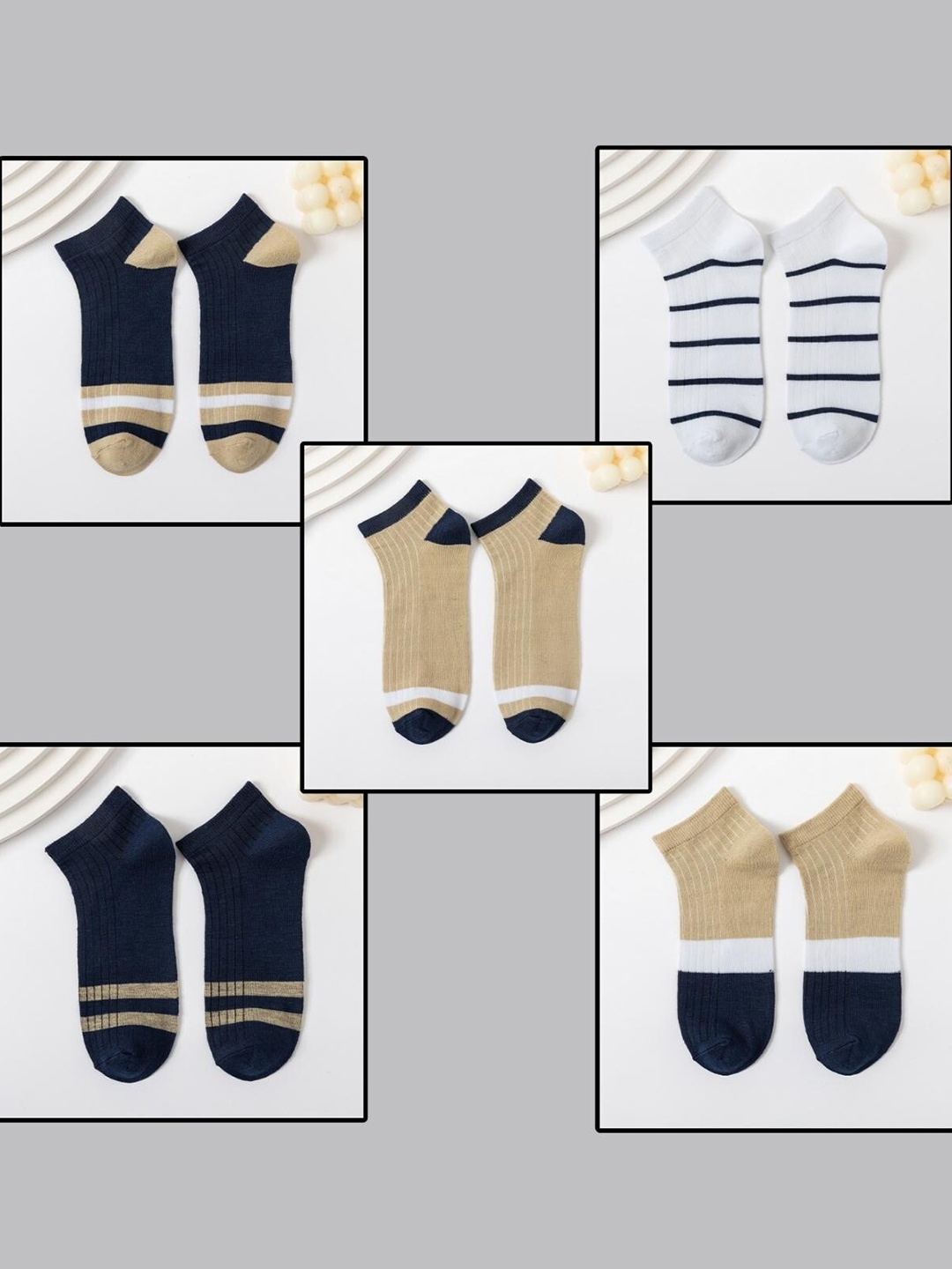 

YOUSTYLO Men Pack Of 5 Patterned Bamboo Cotton Ankle Length Socks, Blue