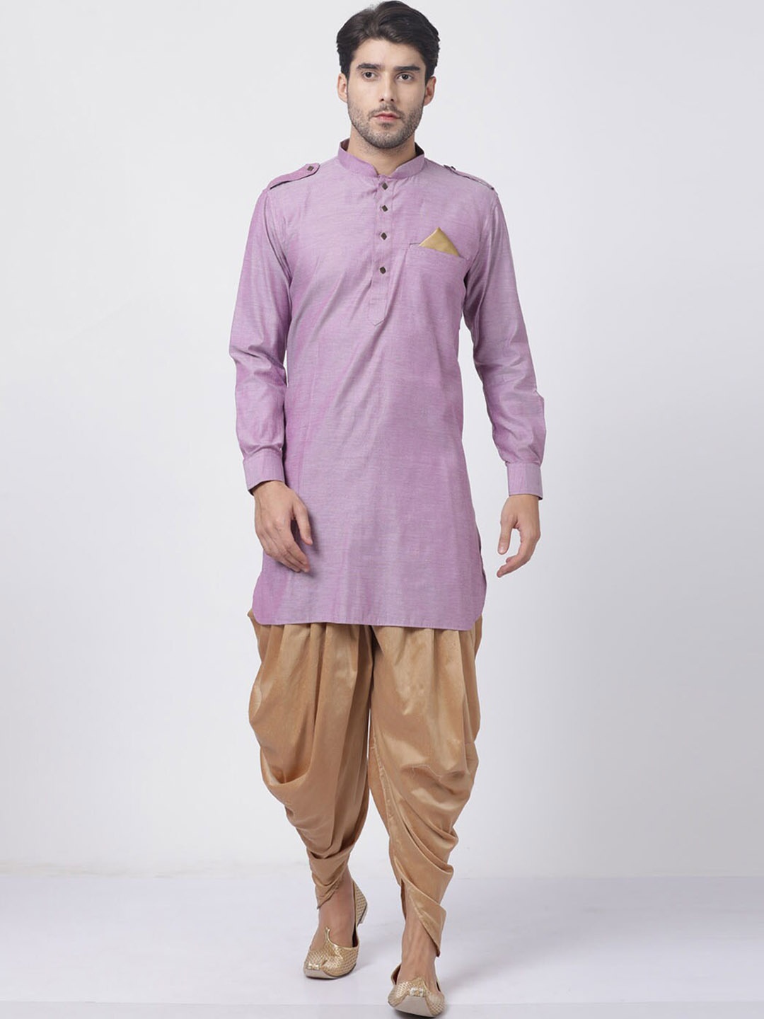 

VASTRAMAY Mandarin Collar Pathani Kurta With Patiala, Purple