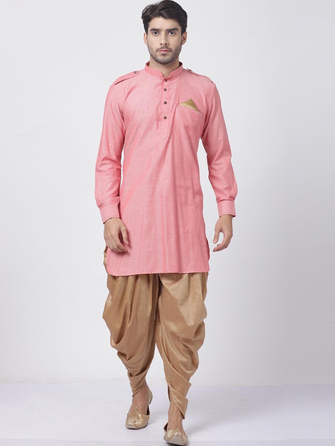 

VASTRAMAY Mandarin Collar Pathani Kurta With Patiala, Pink