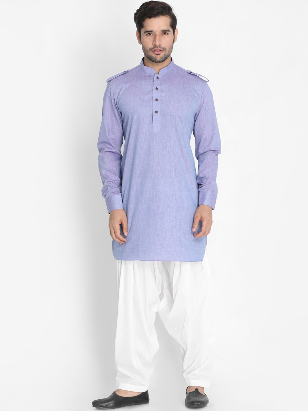 

VASTRAMAY Mandarin Collar Pathani Kurta With Patiala, Blue