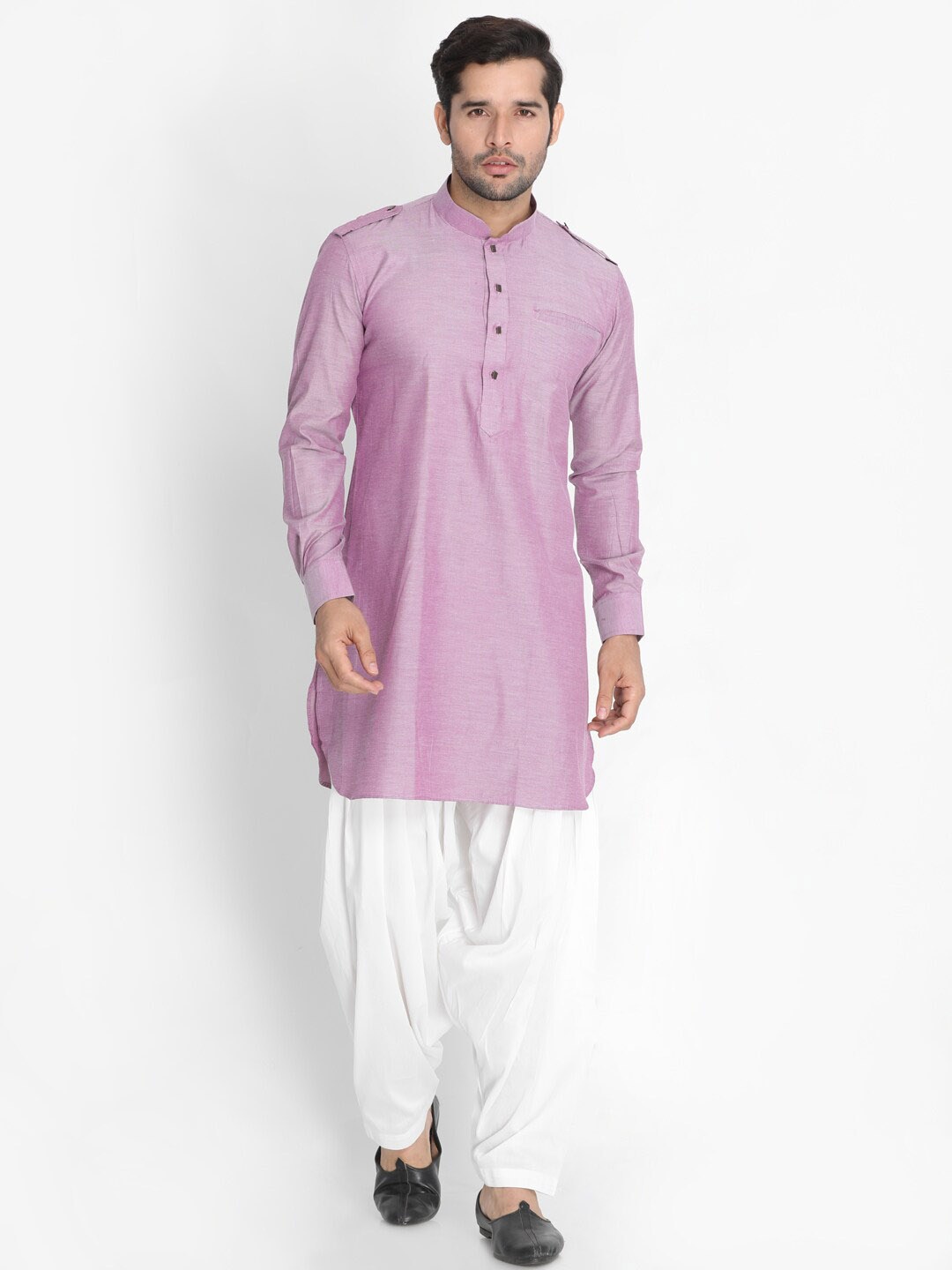 

VASTRAMAY Mandarin Collar Pathani Kurta With Patiala, Purple