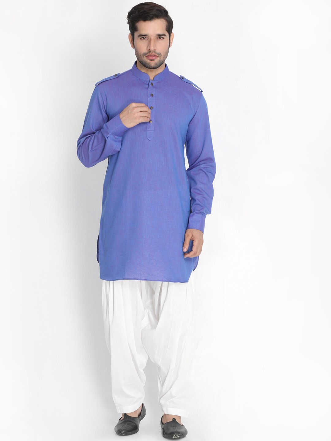 

VASTRAMAY Mandarin Collar Pathani Kurta With Patiala, Purple
