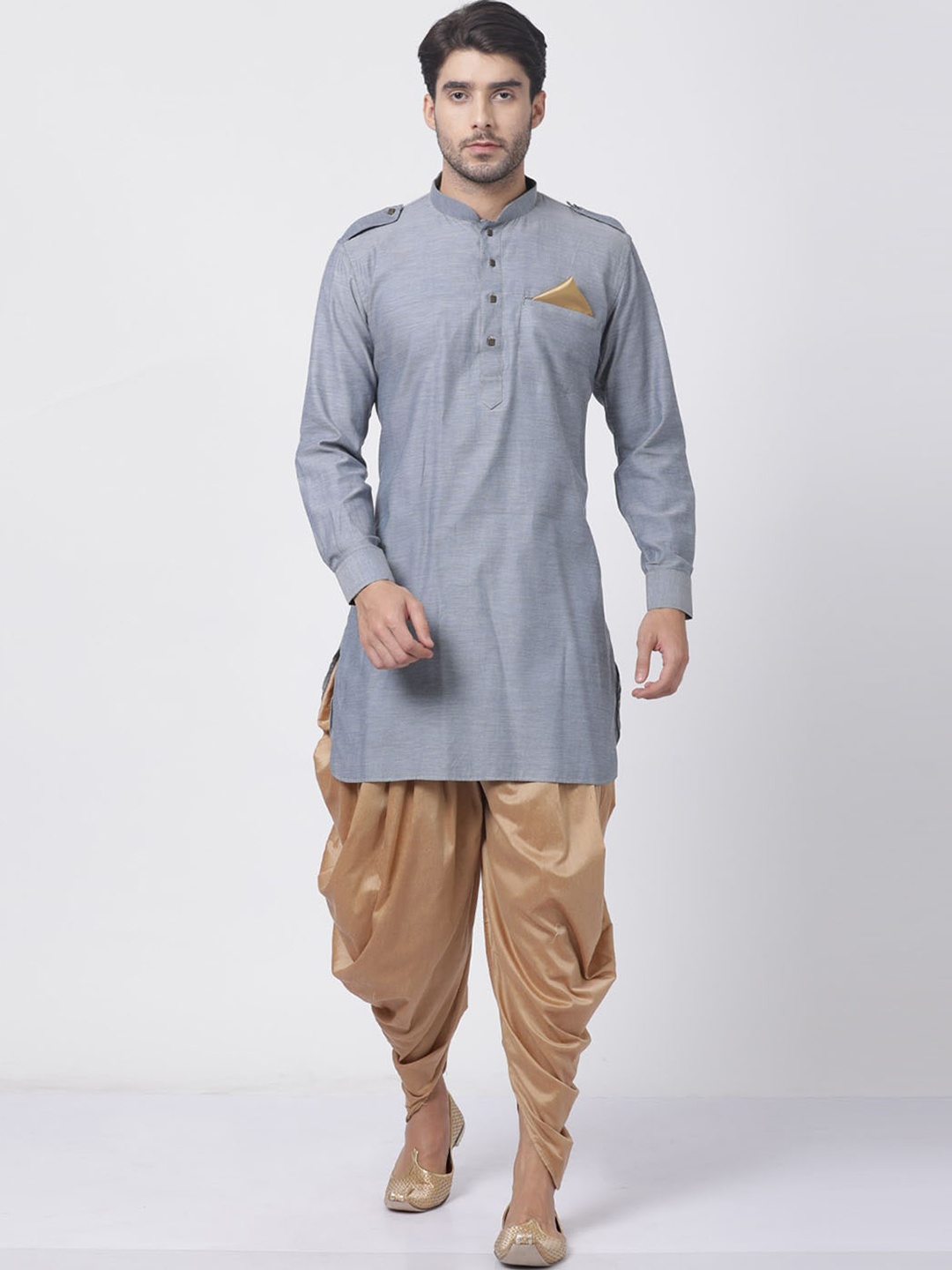 

VASTRAMAY Mandarin Collar Pathani Kurta With Patiala, Grey