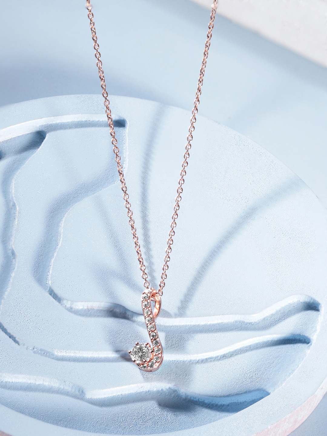 

Rubans Silver Rose Gold-Plated Cubic Zirconia Studded Necklace