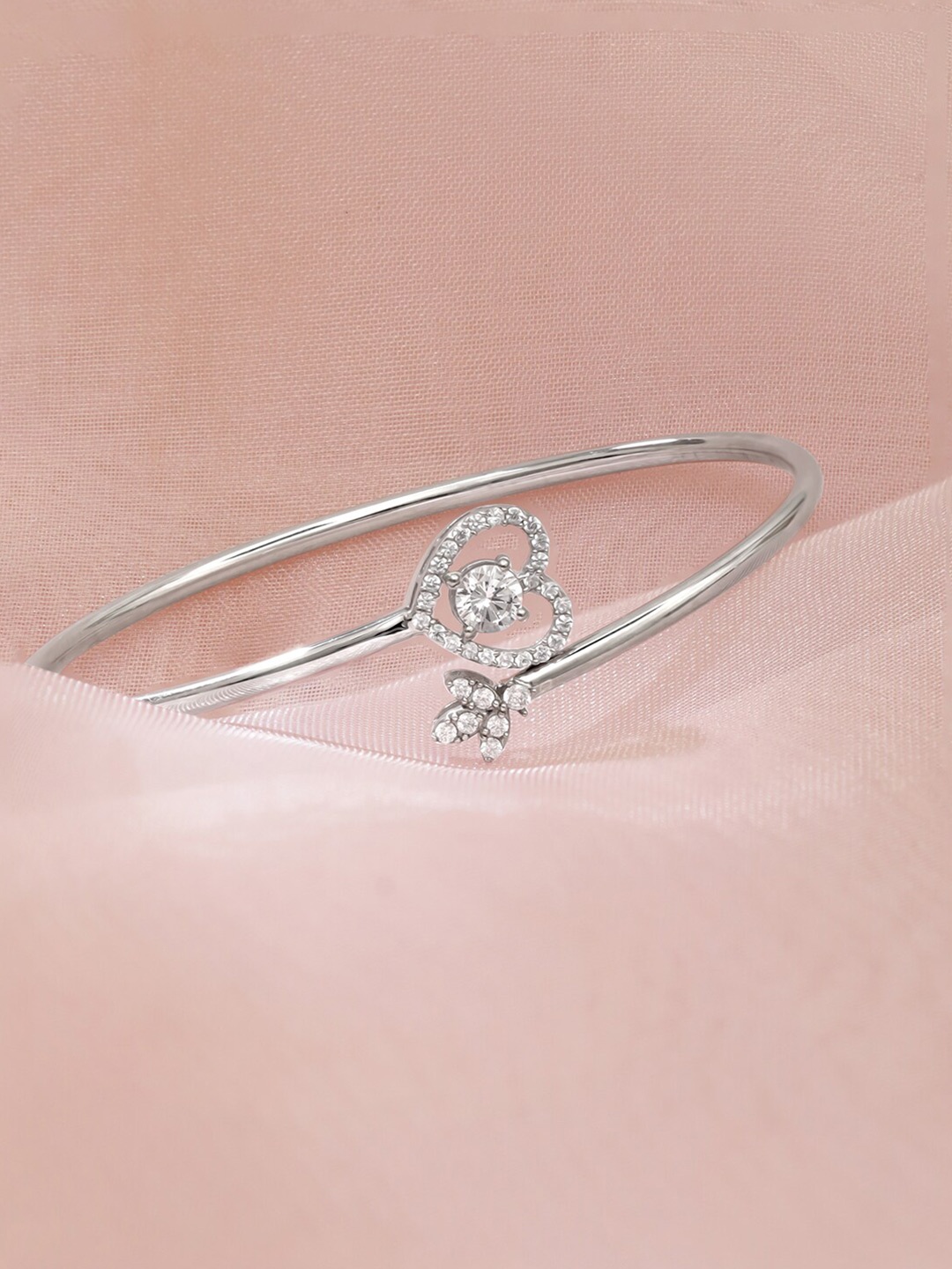 

Rubans 925 Silver Rhodium-Plated CZ Studded Bangle-Style Bracelet