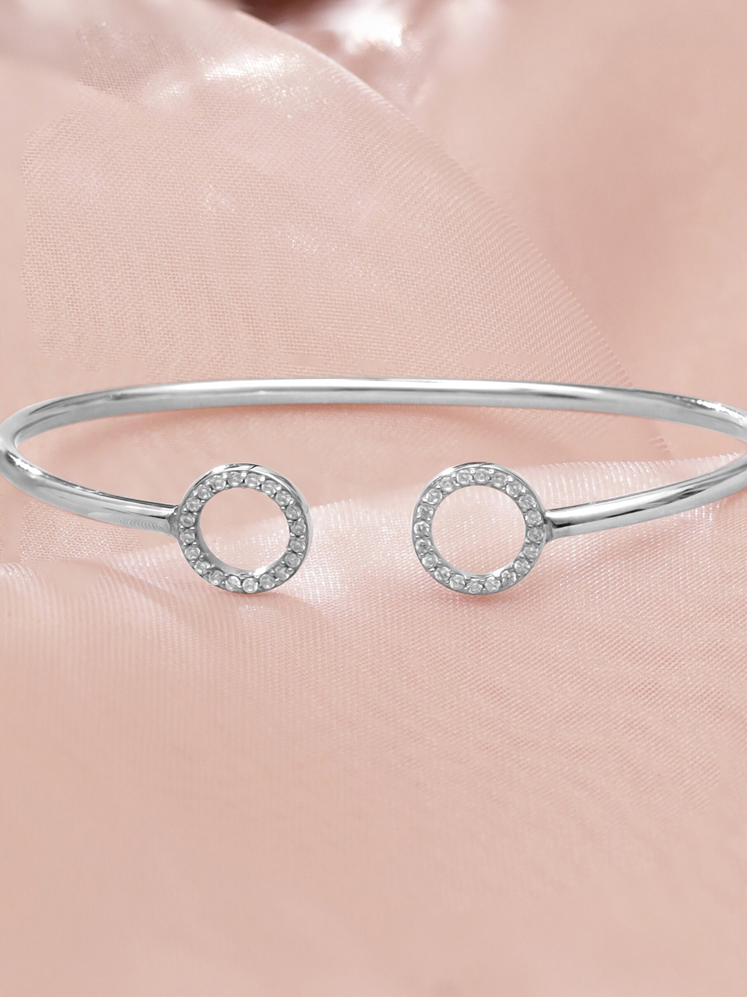 

Rubans Silver Rhodium-Plated Cubic-Zirconia Studded Cuff Bracelet