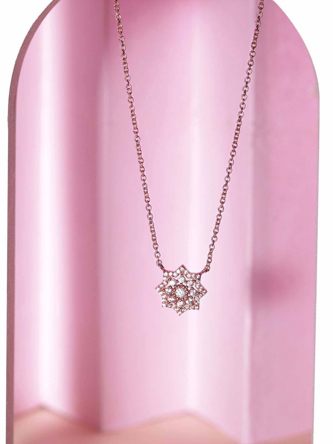

Rubans Silver Rose Gold-Plated Cubic Zirconia Studded Necklace