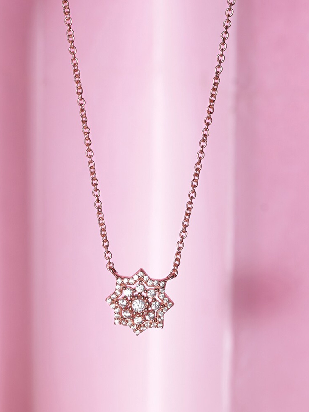 

Rubans Silver Rose Gold-Plated Cubic Zirconia-Studded Necklace