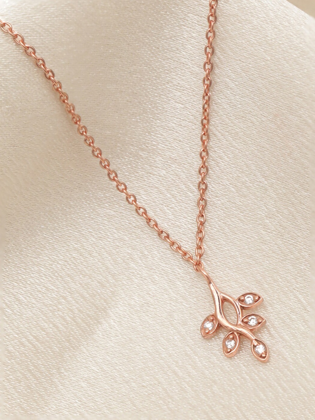 

Rubans Silver Rose Gold-Plated Cubic Zirconia Studded Necklace