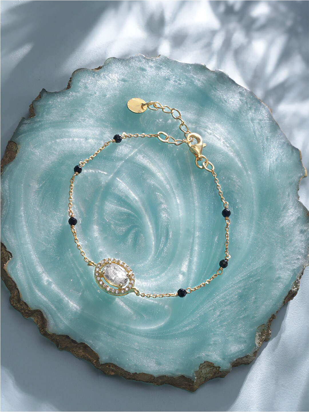 

Rubans Gold-Plated 925 Silver Artificial Stone-Studded Beaded Link Bracelet