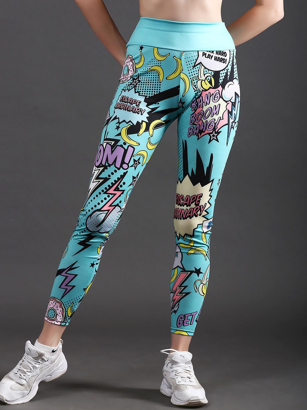 

The Dance Bible Women Typography Printed High Waist Gym Tights, Turquoise blue