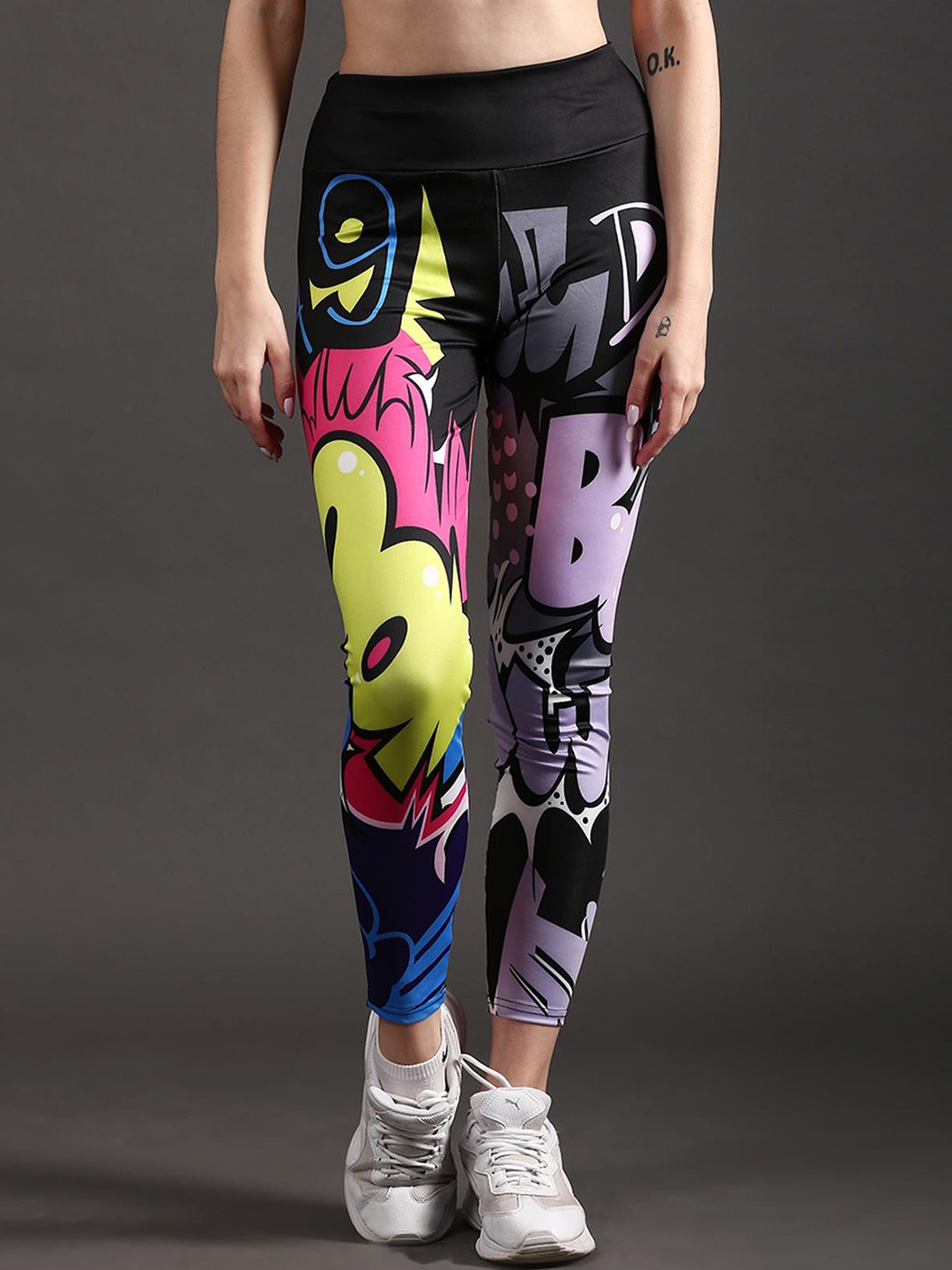 

The Dance Bible Printed High Waist Gym Tights, Black