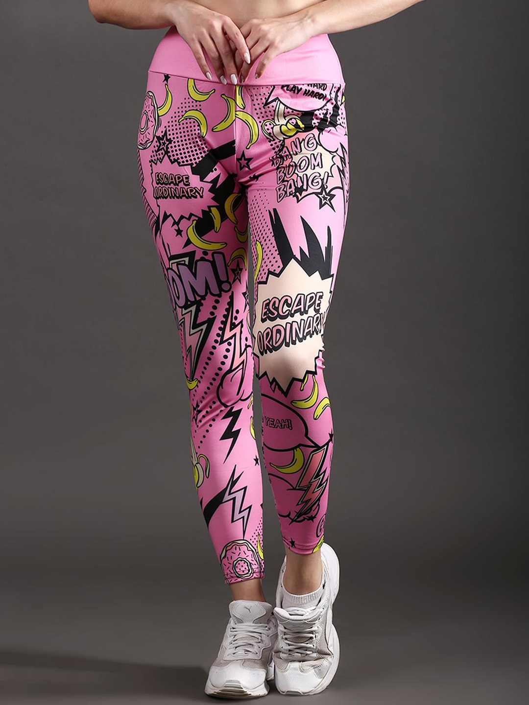 

The Dance Bible Abstract Printed High Rise Gym Tights, Pink
