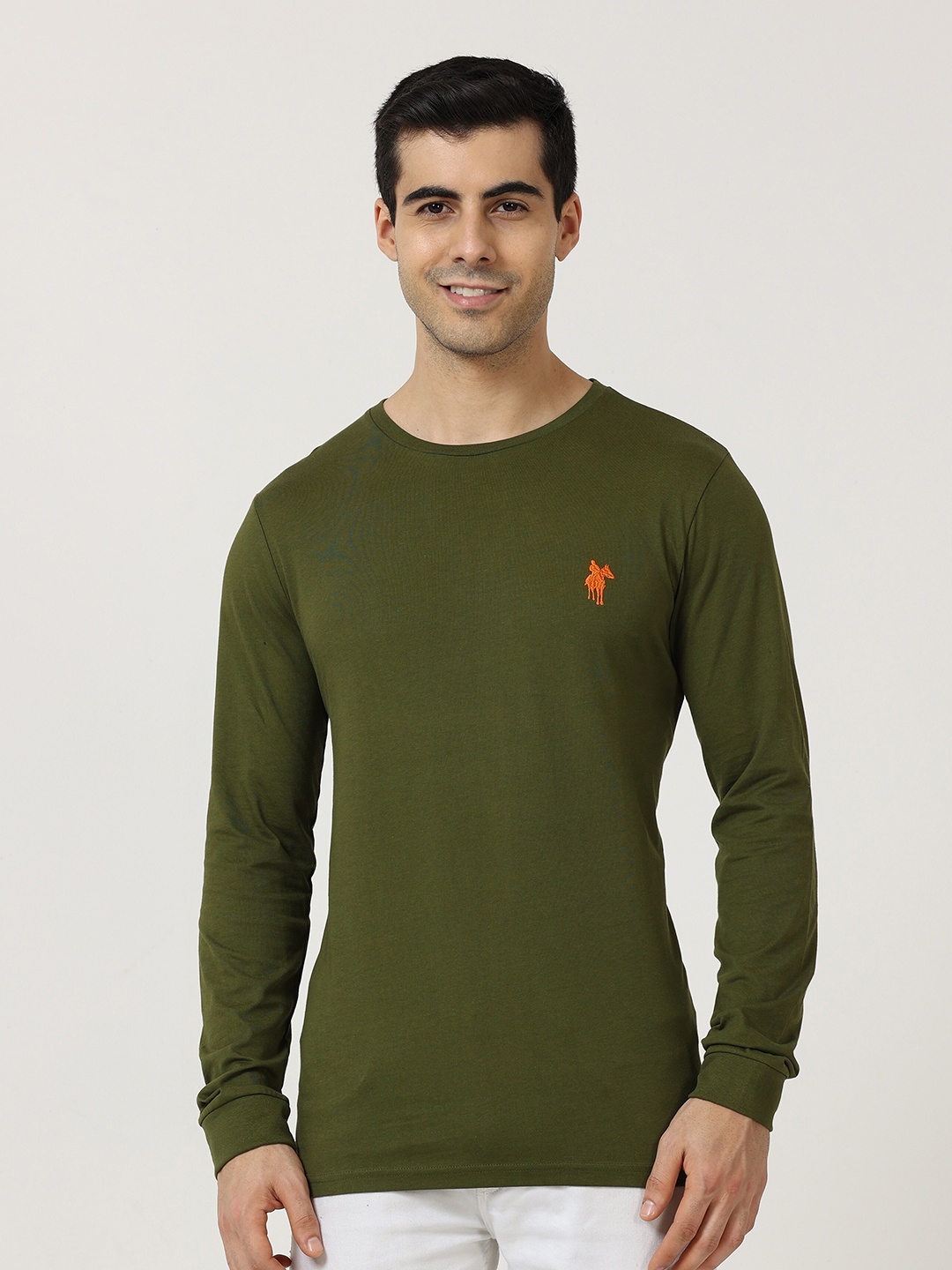 

Masculino Latino Plus Round Neck Cotton T-shirt, Olive