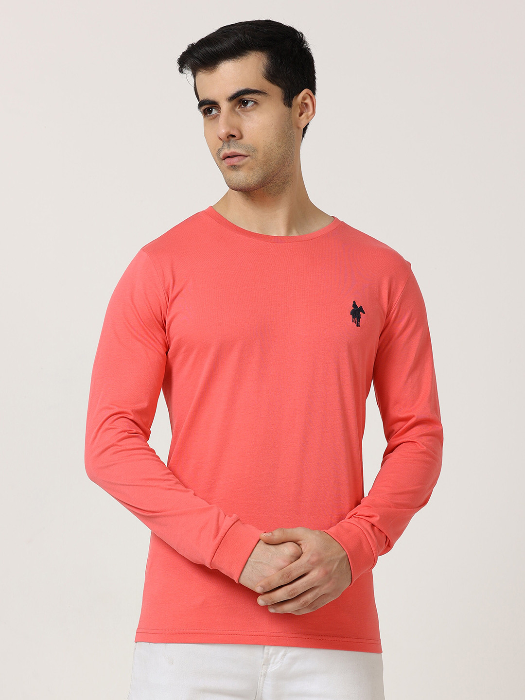

Masculino Latino Plus Round Neck Cotton T-shirt, Coral