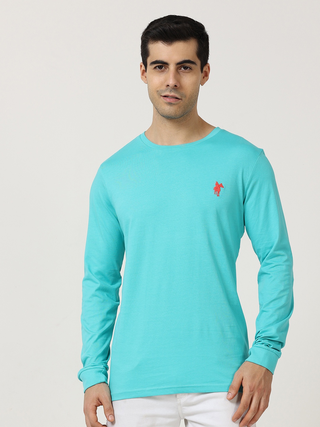 

Masculino Latino Plus Round Neck Cotton T-shirt, Turquoise blue