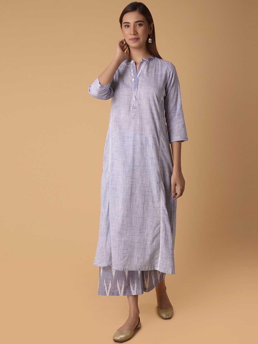 

PINKSKY Mandarin Collar Cotton Kurta, Blue