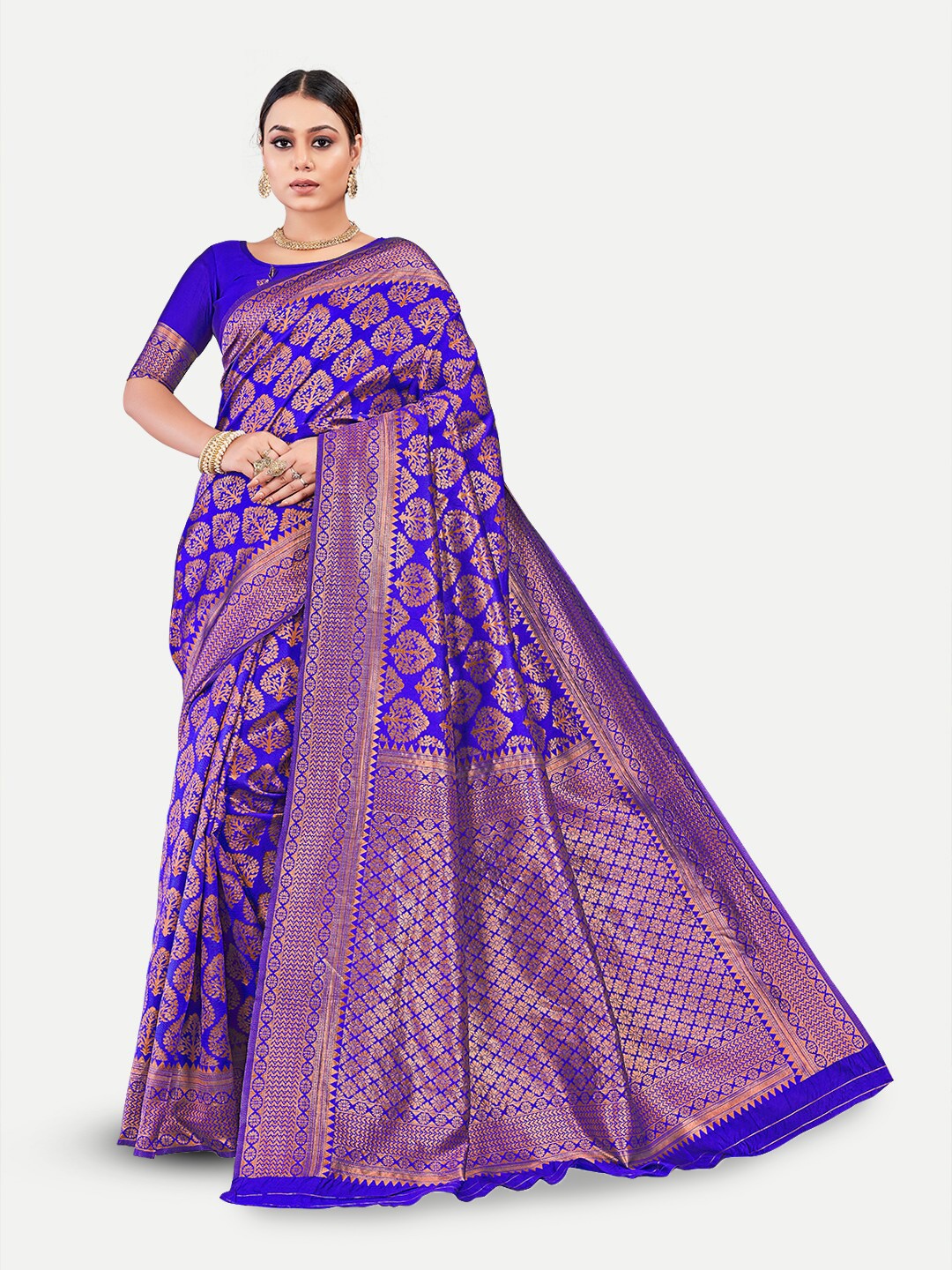 

TAVAS Ethnic Motifs Woven Design Zari Pure Georgette Banarasi Saree, Blue
