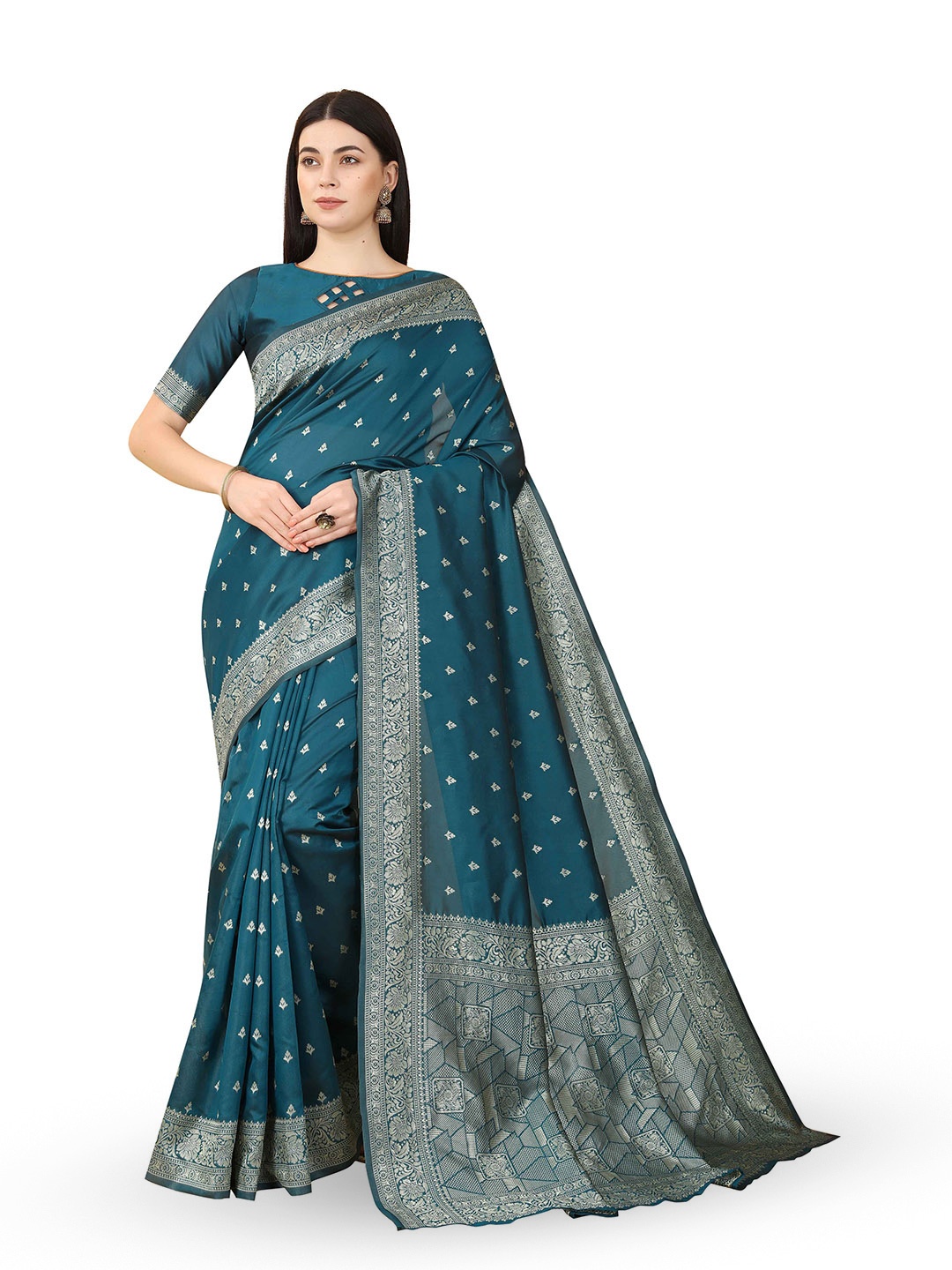 

TAVAS Ethnic Motifs Woven Design Zari Banarasi Saree, Blue