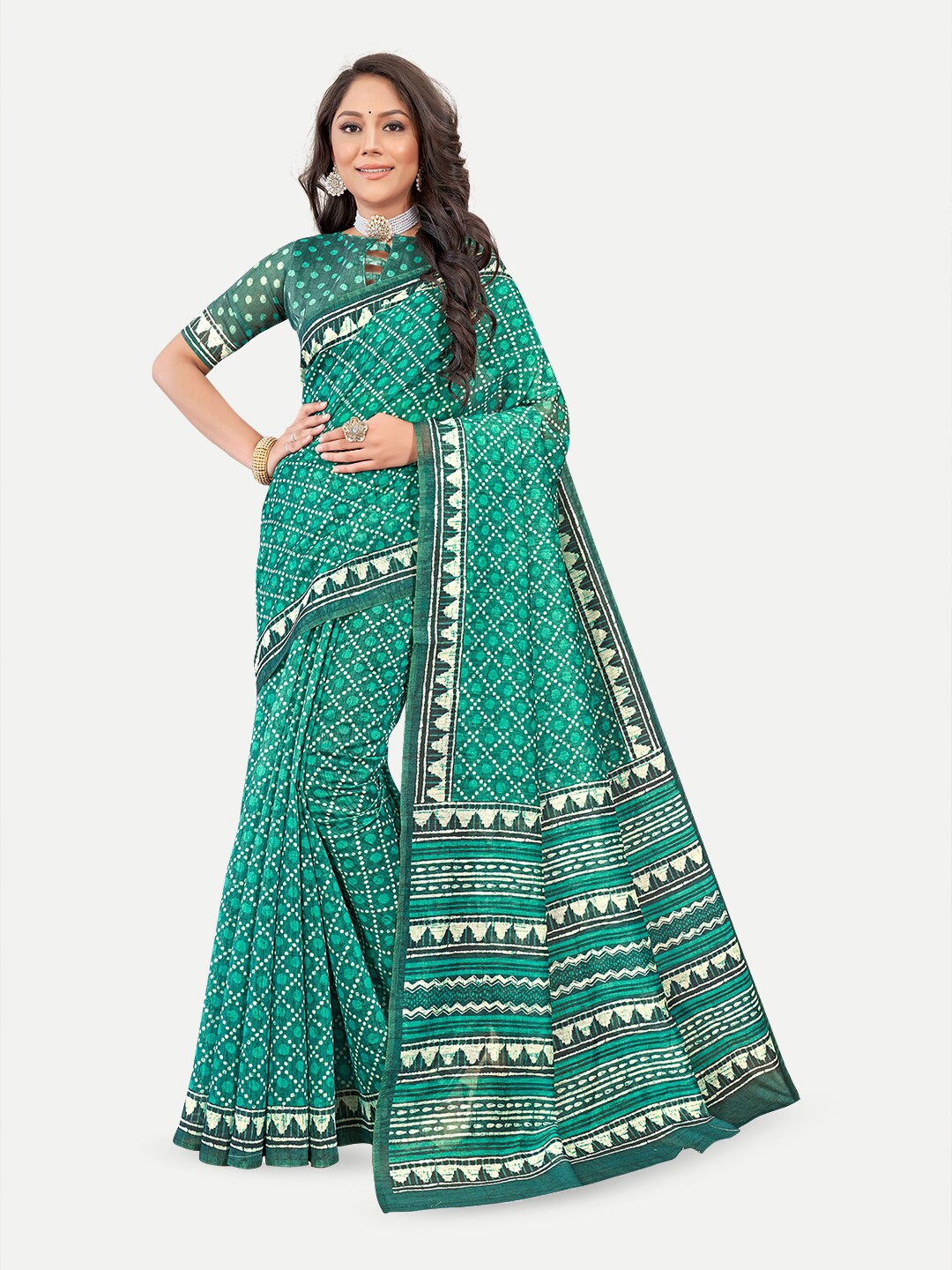 

TAVAS Geometric Printed Chanderi Saree, Blue