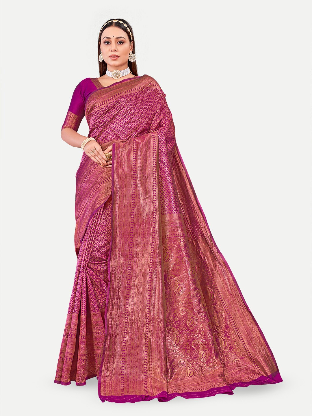 

TAVAS Ethnic Woven Design Zari Pure Georgette Banarasi Saree, Magenta