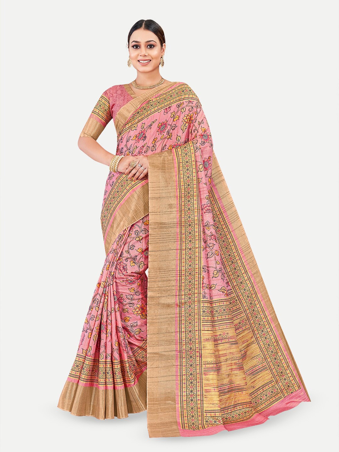 

TAVAS Floral Silk Blend Kota Saree, Pink