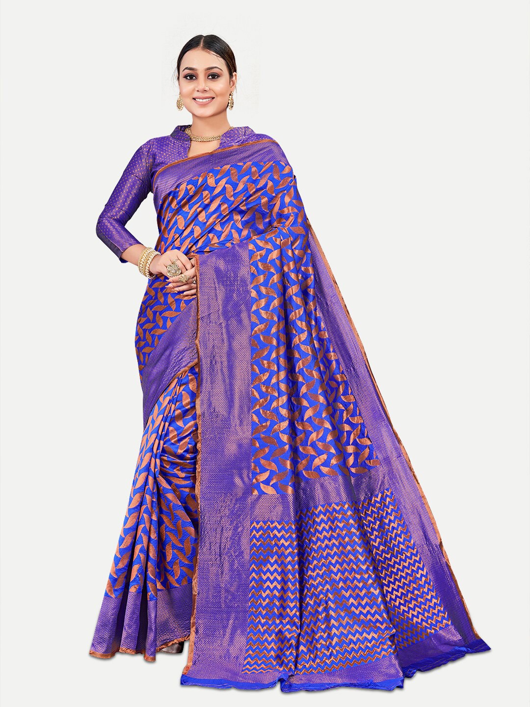 

TAVAS Woven Design Zari Pure Georgette Banarasi Saree, Blue