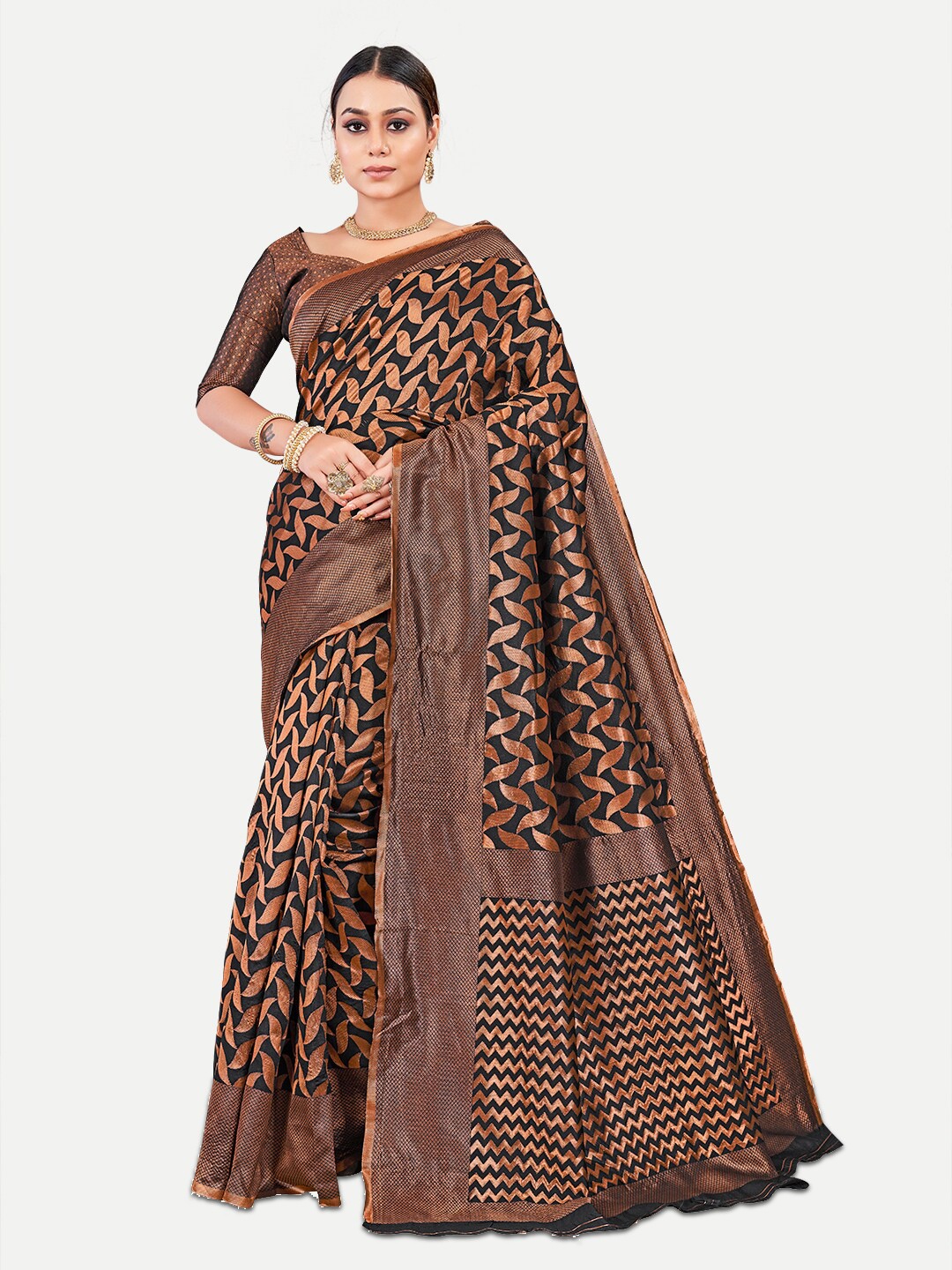 

TAVAS Woven Design Zari Pure Georgette Banarasi Saree, Black