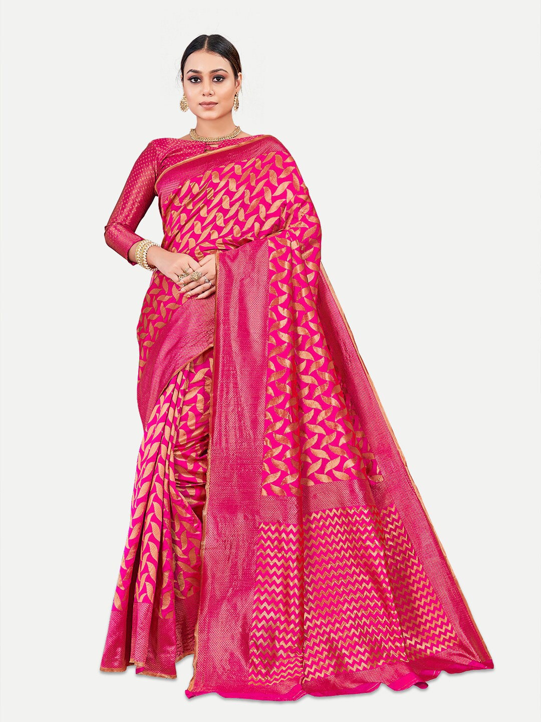 

TAVAS Ethnic Woven Design Zari Pure Georgette Banarasi Saree, Pink