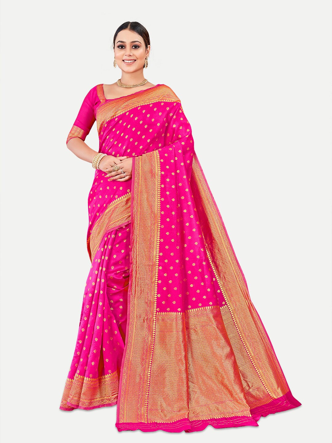 

TAVAS Ethnic Woven Design Zari Pure Georgette Banarasi Saree, Pink