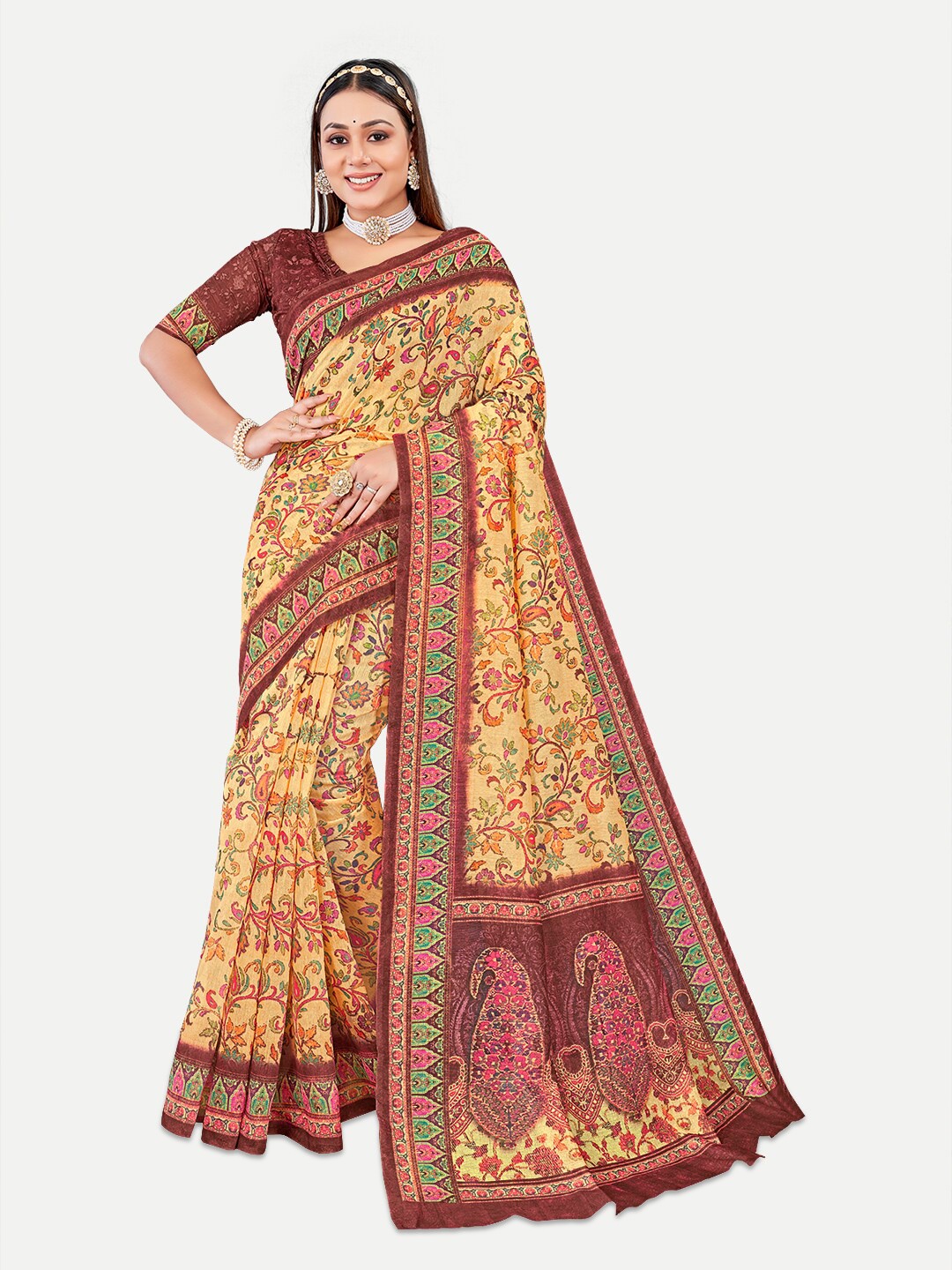 

TAVAS Paisley Silk Blend Chanderi Saree, Maroon