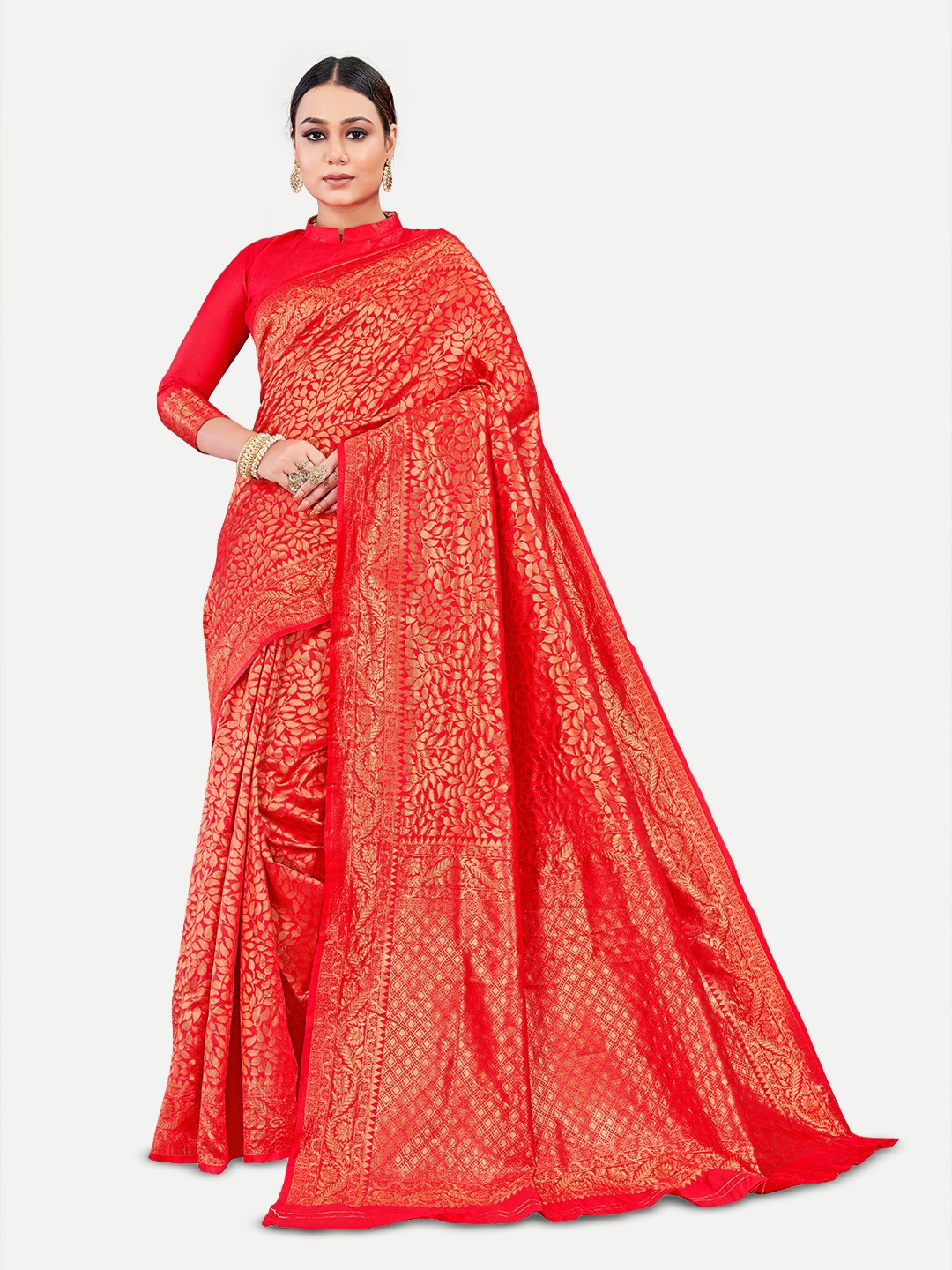 

TAVAS Ethnic Motifs Design Zari Pure Georgette Banarasi Saree, Red