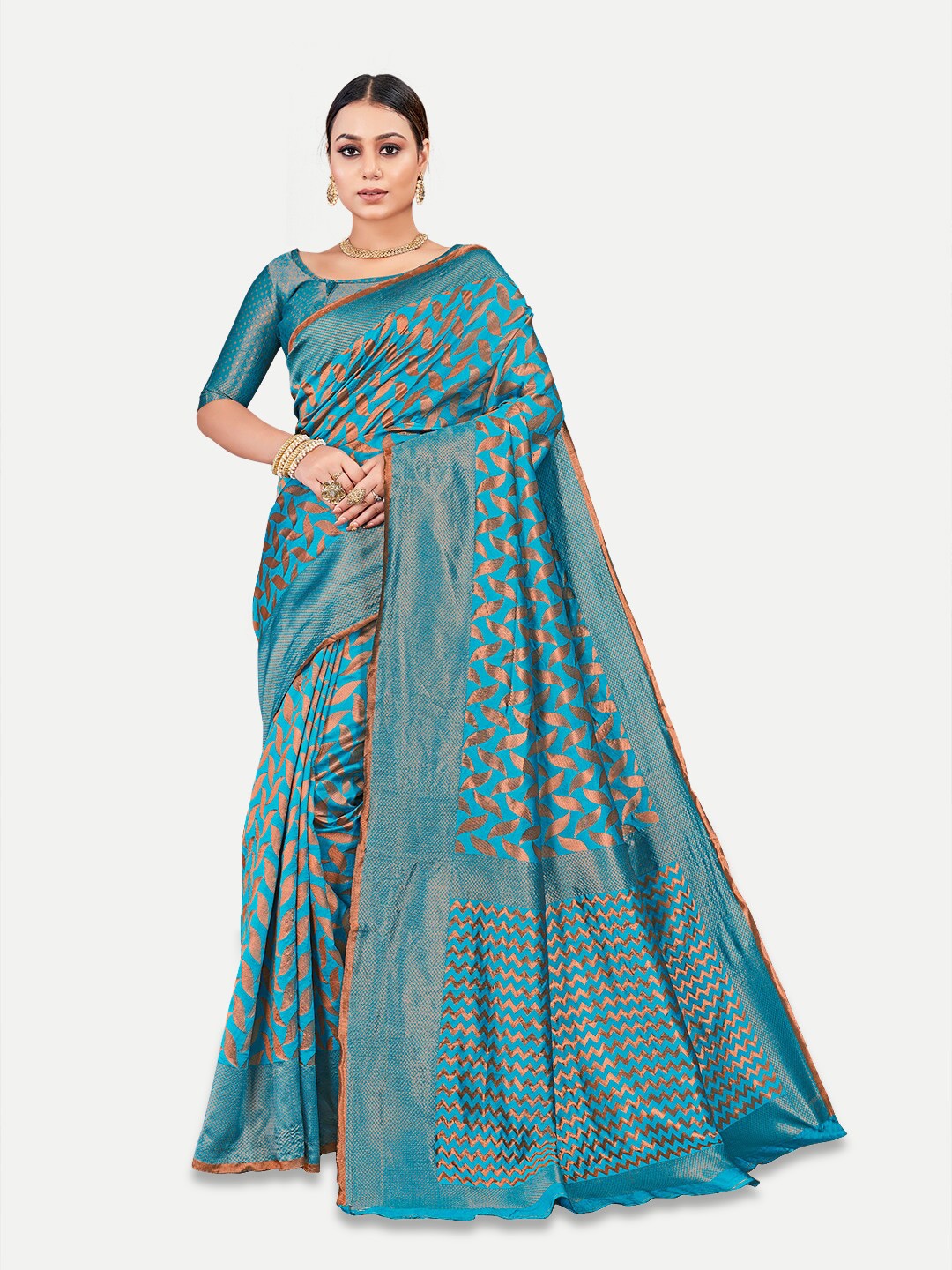 

TAVAS Abstract Woven Design Zari Pure Georgette Banarasi Saree, Turquoise blue