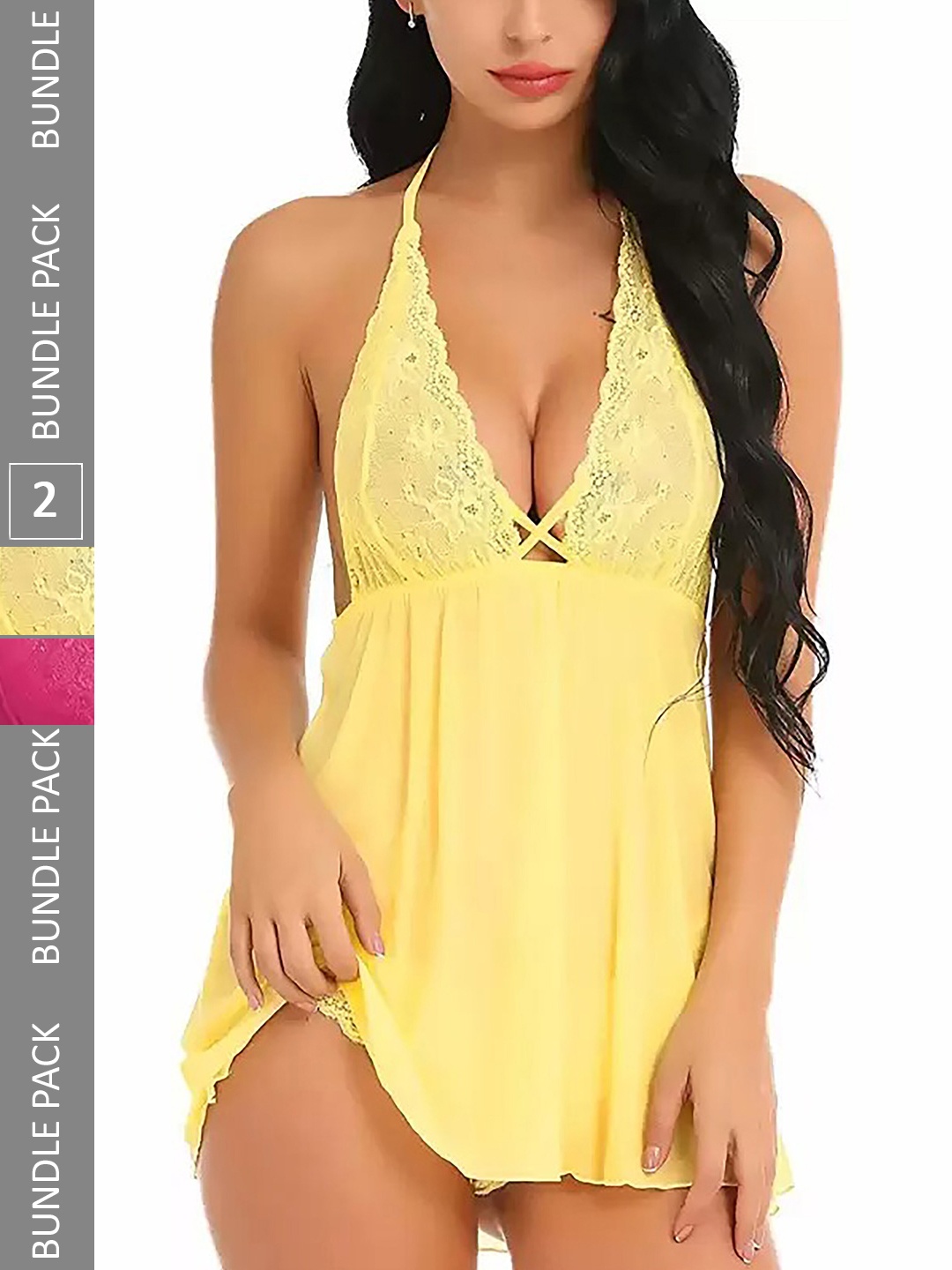 

AROUSY Net Halter Neck Baby Doll, Yellow