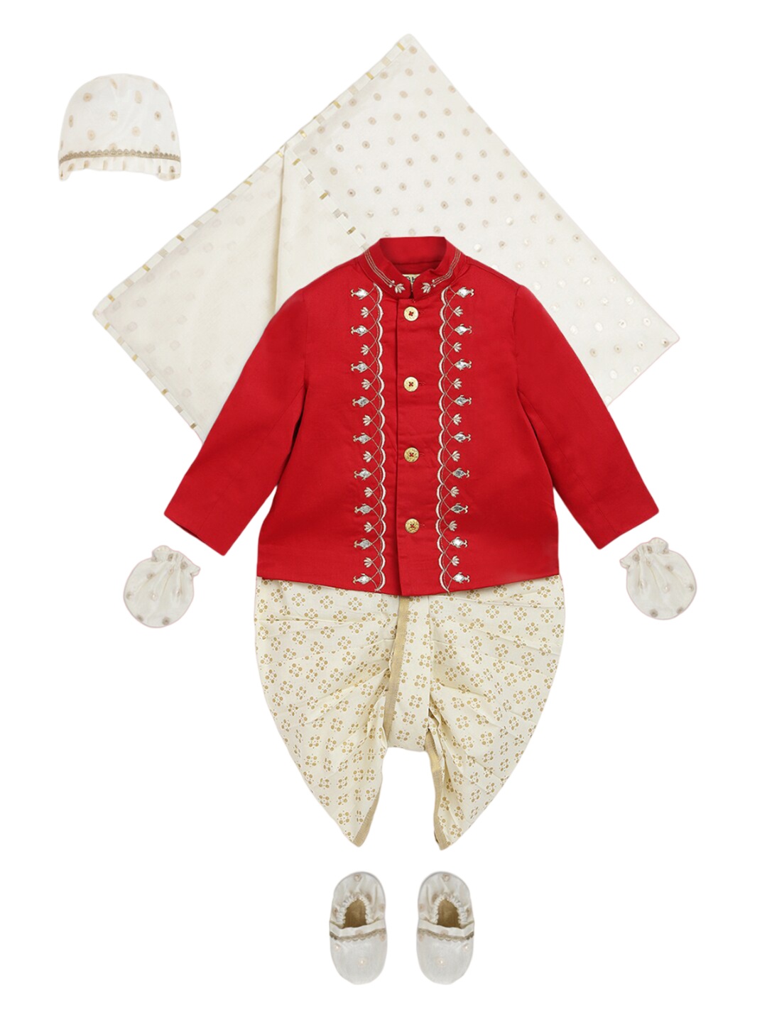 

Tiber Taber Set Of 5 Embroidered Baby Apparel Gift Set, Red