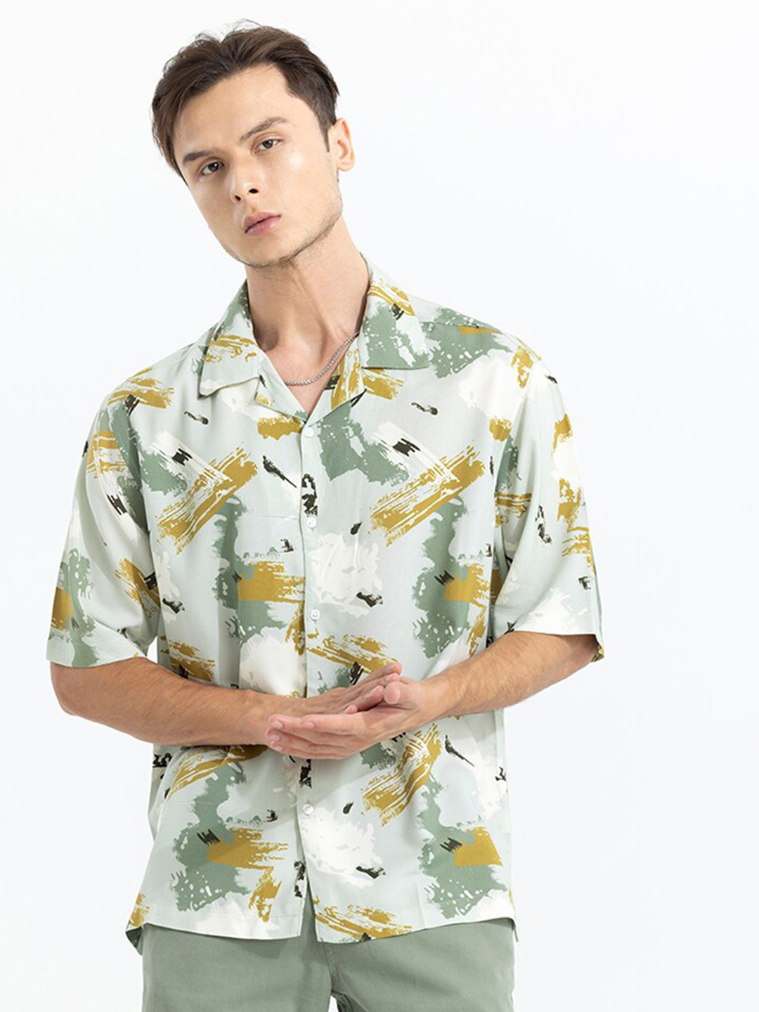 

Snitch Green Classic Fit Abstract Printed Oversized Casual Shirt