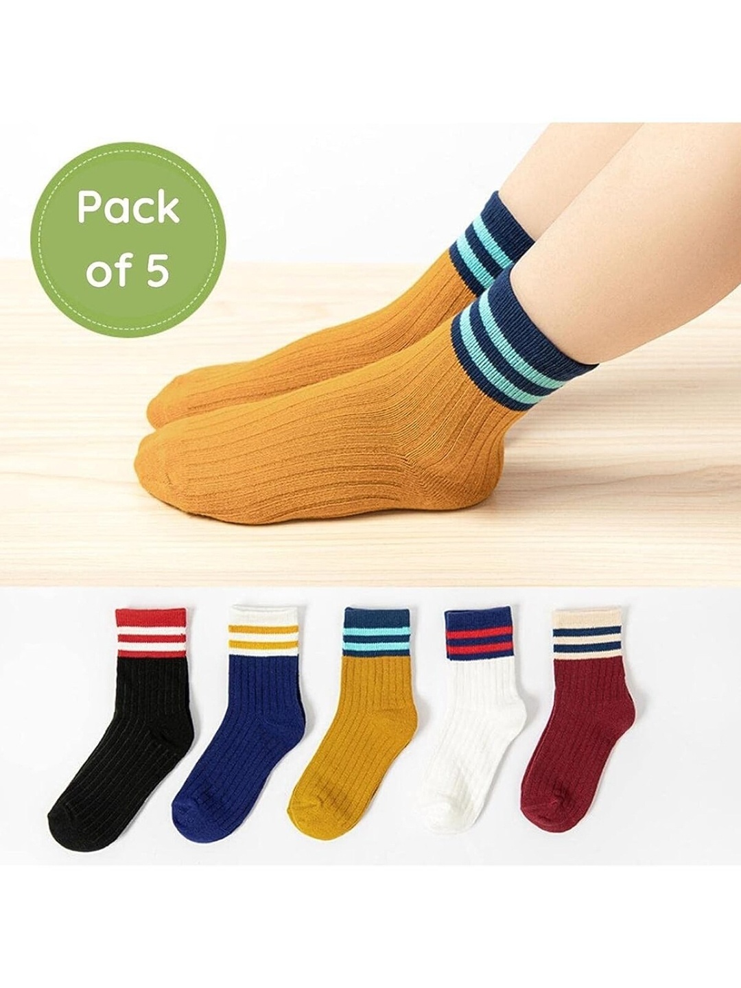 

YOUSTYLO Kids Pack Of 5 Patterned Ankle Length Socks, Black