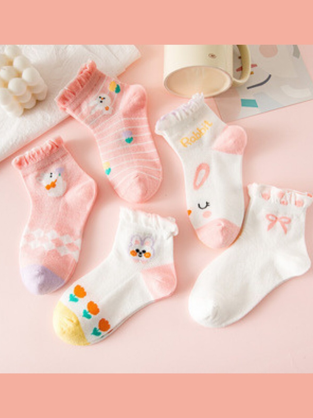 

YOUSTYLO Kids Pack Of 5 Patterned Ankle Length Socks, White