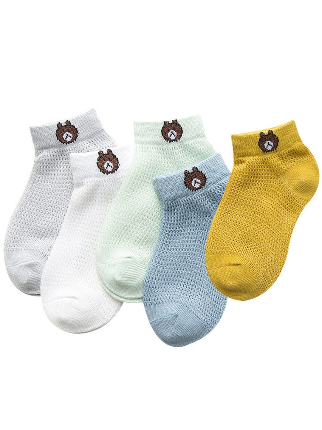 

YOUSTYLO Kids Pack Of 5 Patterned Ankle Length Socks, White