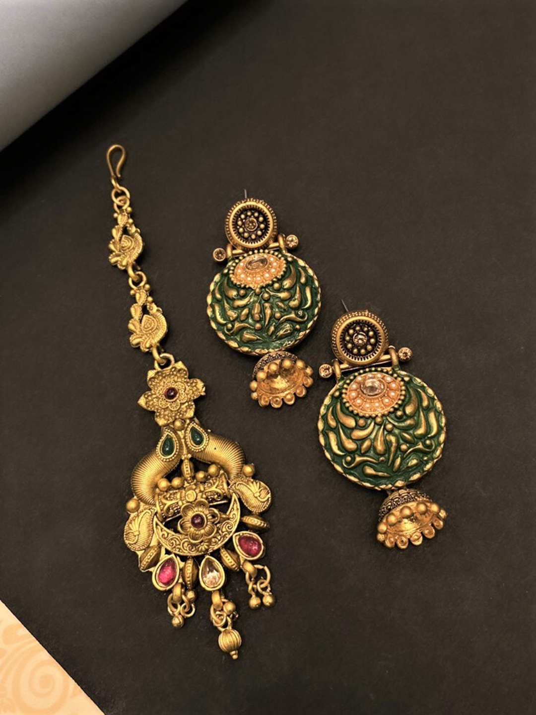 

ATIBELLE Gold-Plated Earring & Mang Tikka Jewellery Set