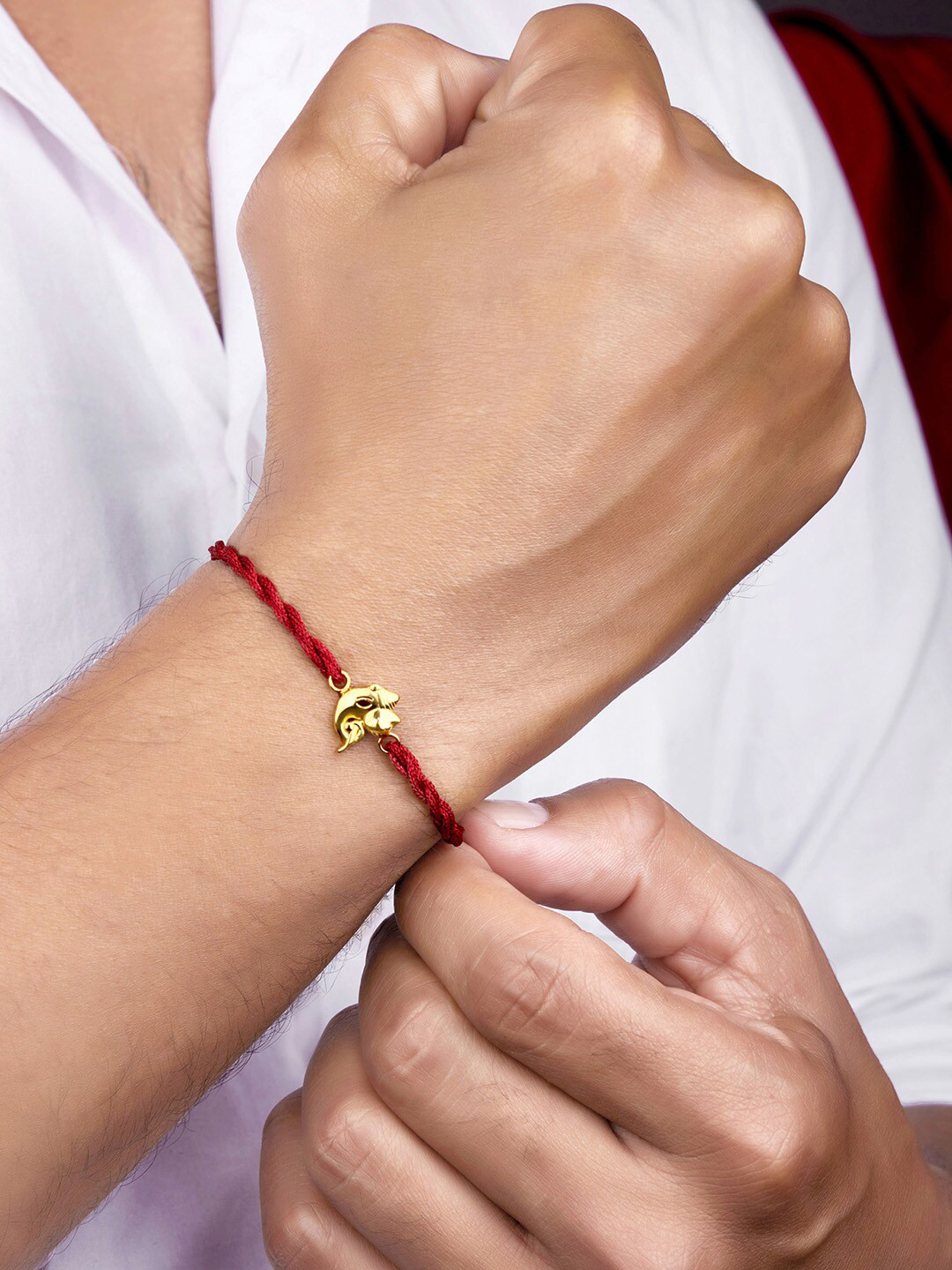 

March by FableStreet 18K Gold Plated Silver Ganpati Wraparound Rakhi, Maroon