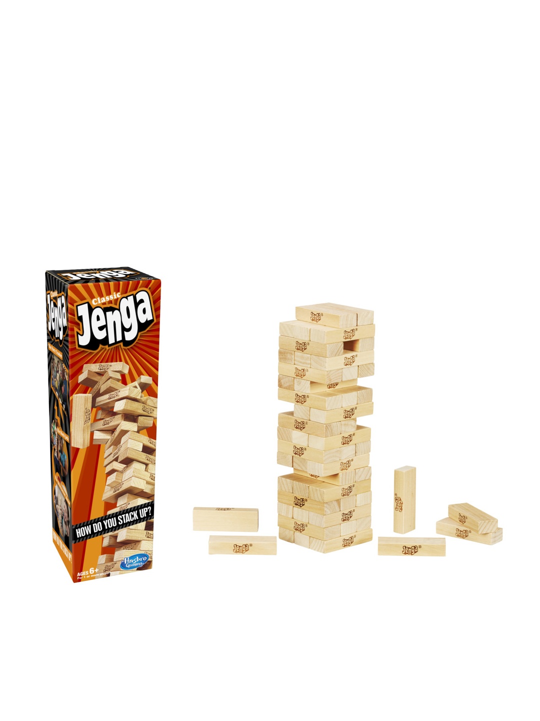 

Hasbro Gaming Unisex Kids Classic Jenga Hardwood Blocks, Stacking Tower Game For Ages 6+, Multi
