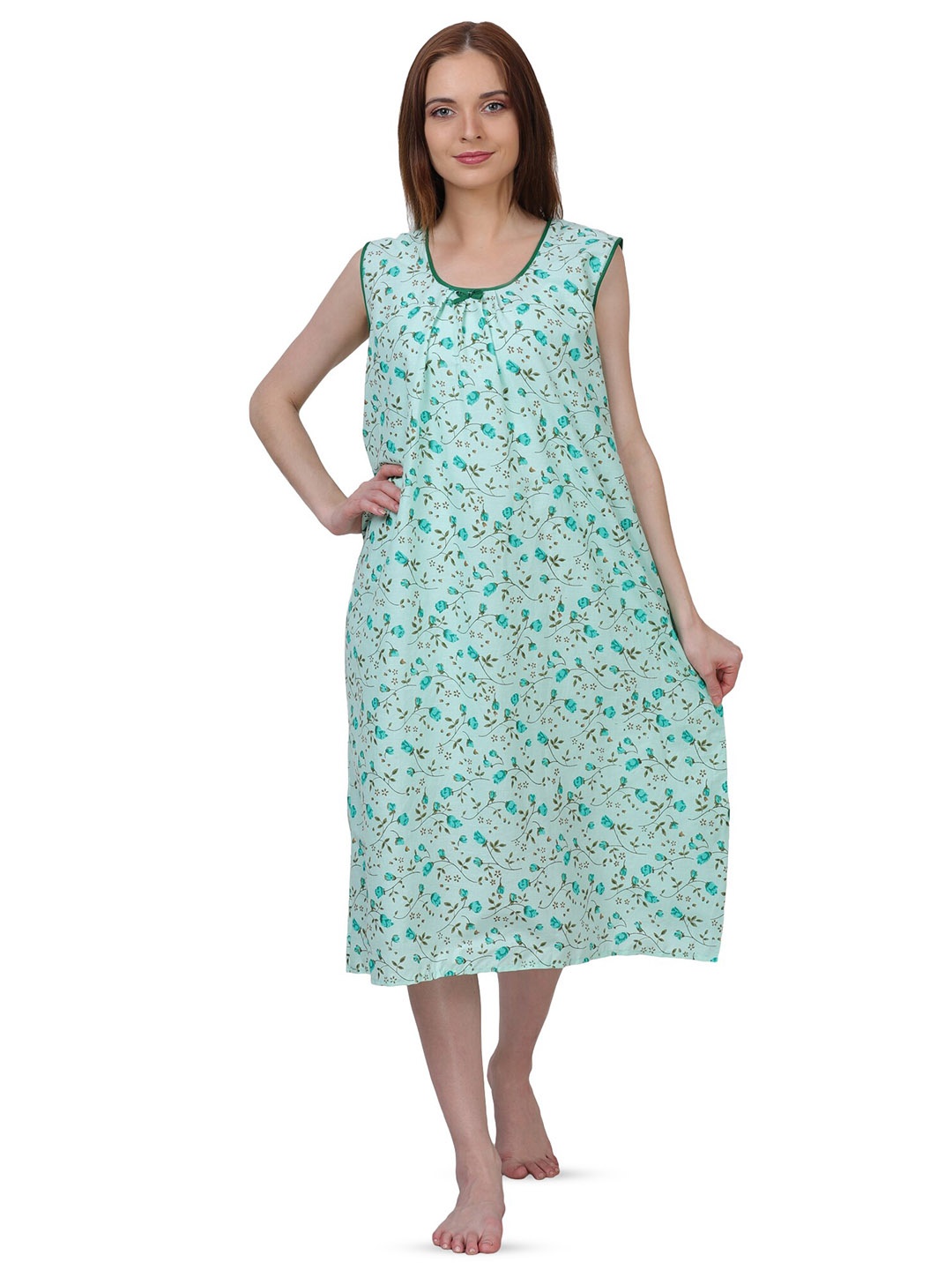 

Breezly Printed Cotton Nightdress, Green