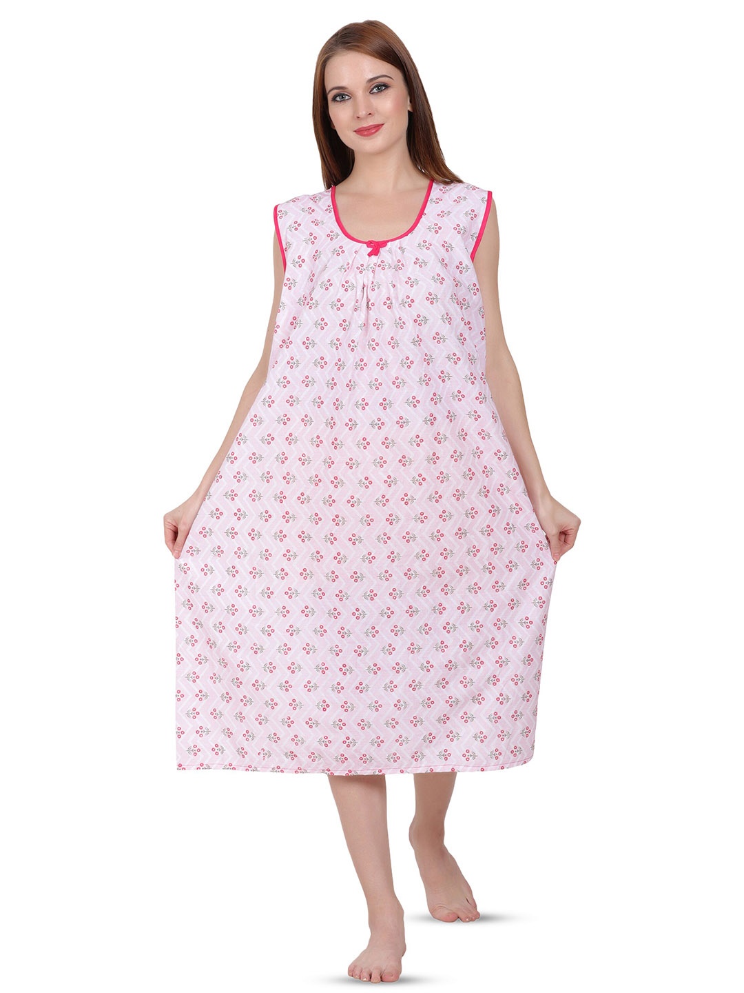 

Breezly Printed Cotton Nightdress, Pink