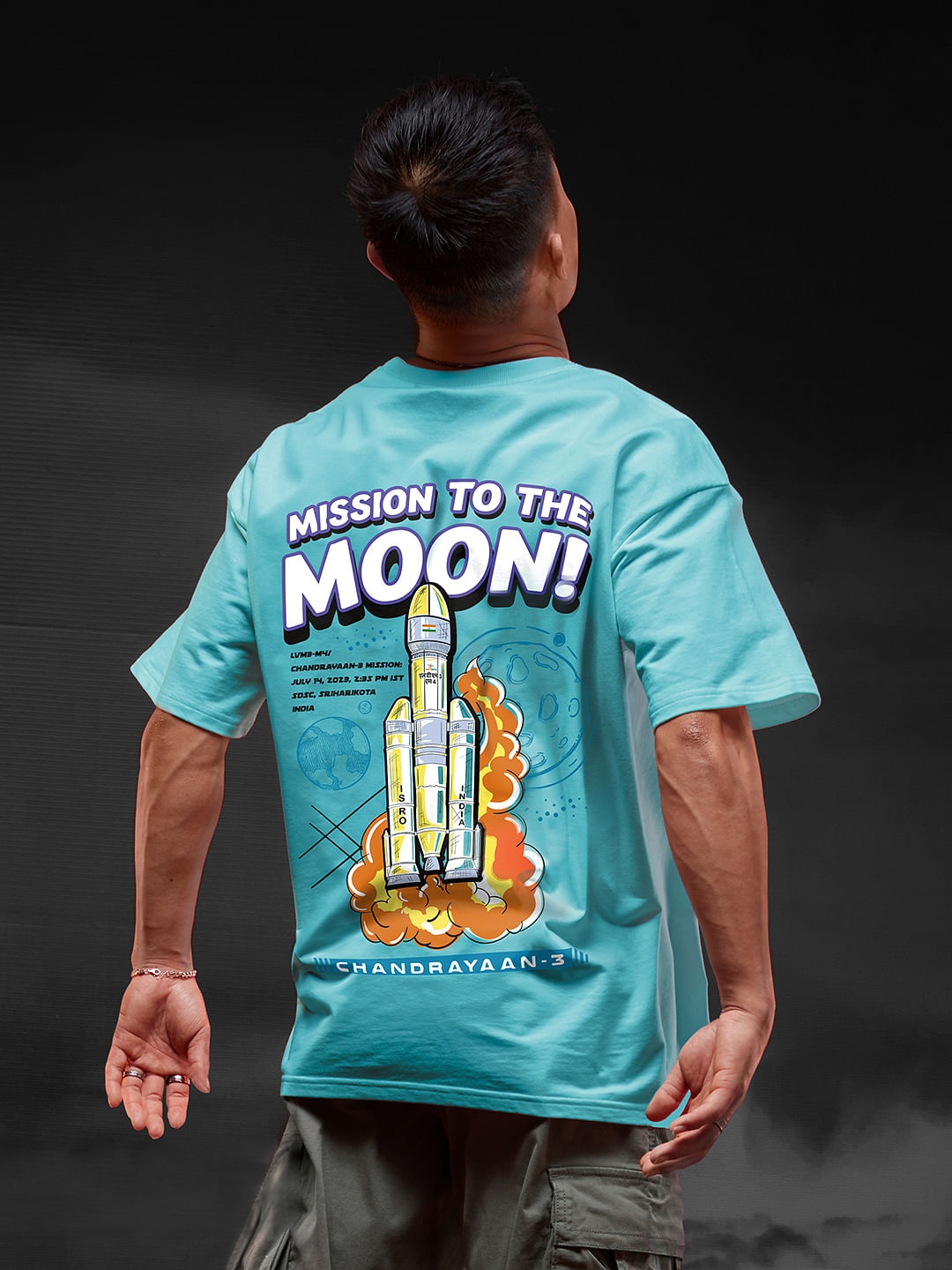 

The Souled Store Blue Graphic Printed Drop-Shoulder Sleeves Pure Cotton Oversized T-shirt