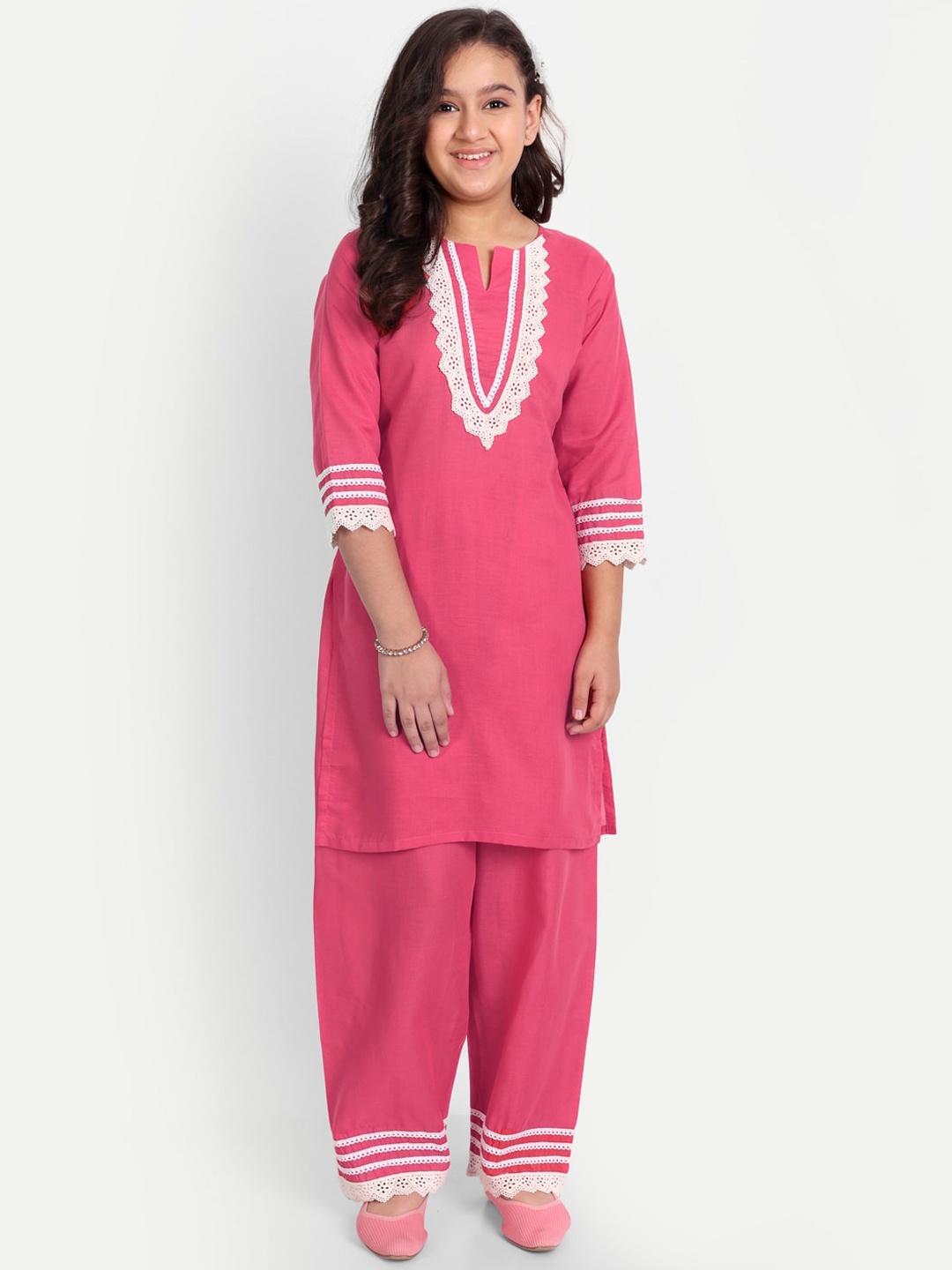 

Modish Couture Girls Regular Pure Cotton Kurta With Palazzos, Peach