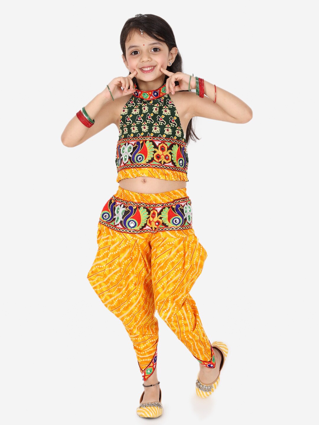 

BownBee Girls Printed Halter Neck Top With Dhoti Pants, Yellow