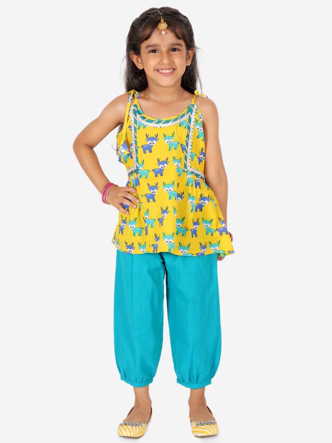 

BownBee Girls Printed Top With Dhoti Pants, Yellow